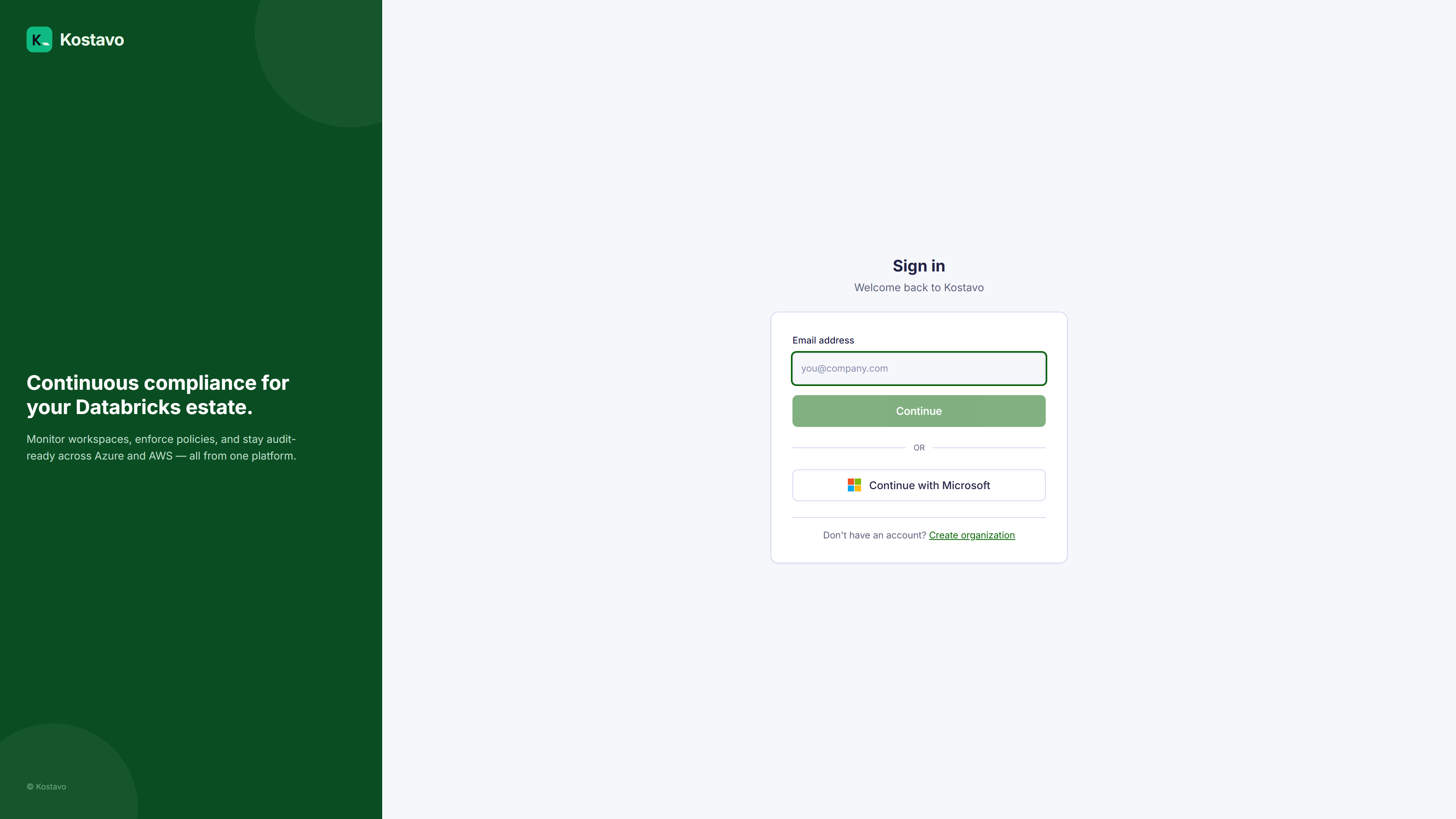 The login page